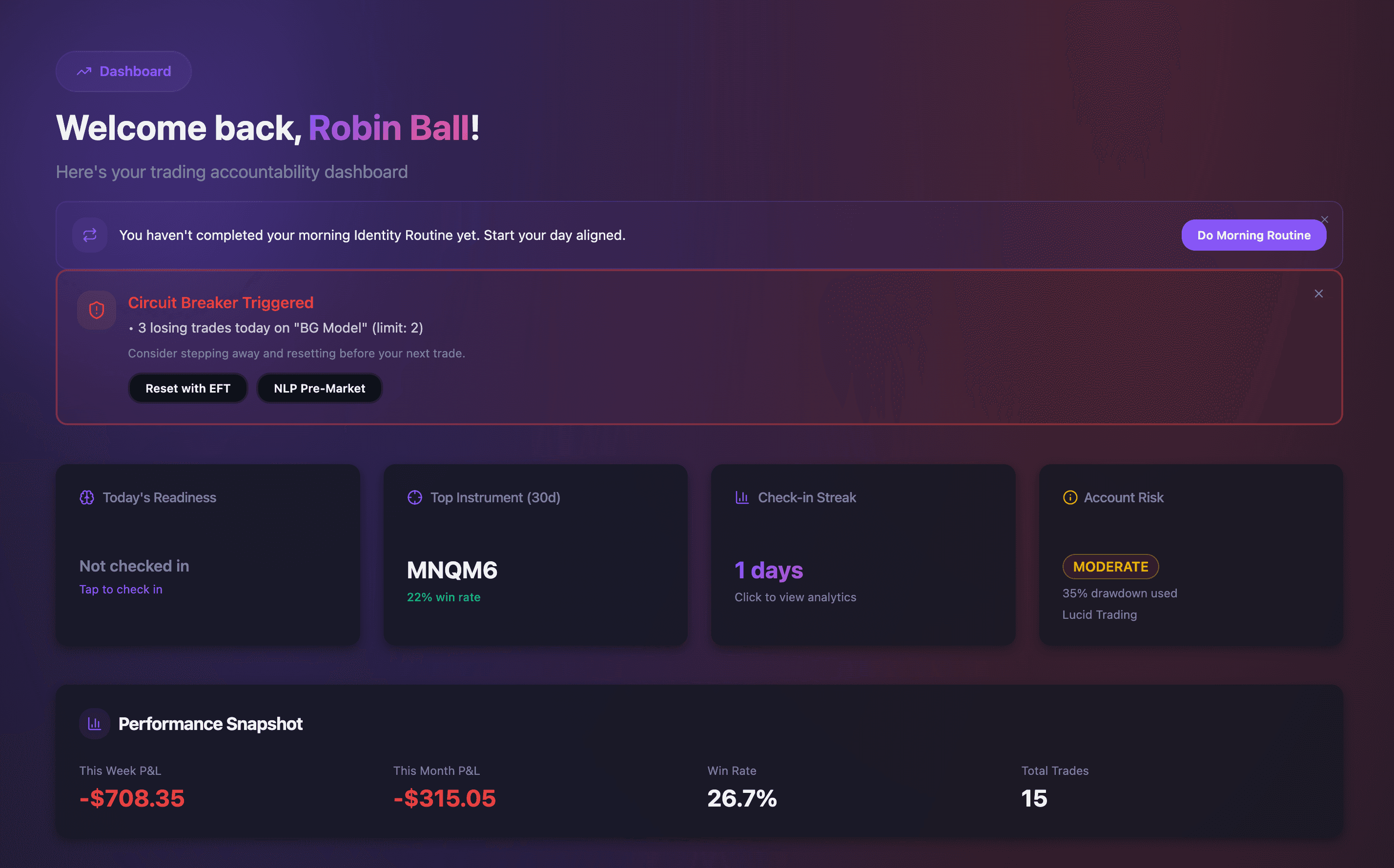 OscillaTrade main dashboard